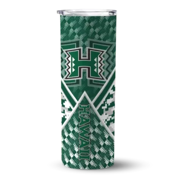 Personalized Hawaii Rainbow Warriors Monogram Burst Green White Skinny Tumbler