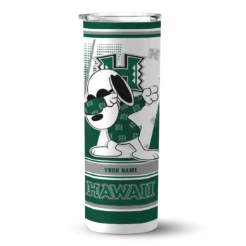 Personalized Hawaii Rainbow Warriors Snoopy Dog Green White Skinny Tumbler