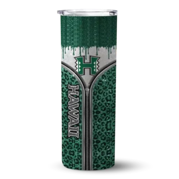Personalized Hawaii Rainbow Warriors Sparkle Drip Green Skinny Tumbler