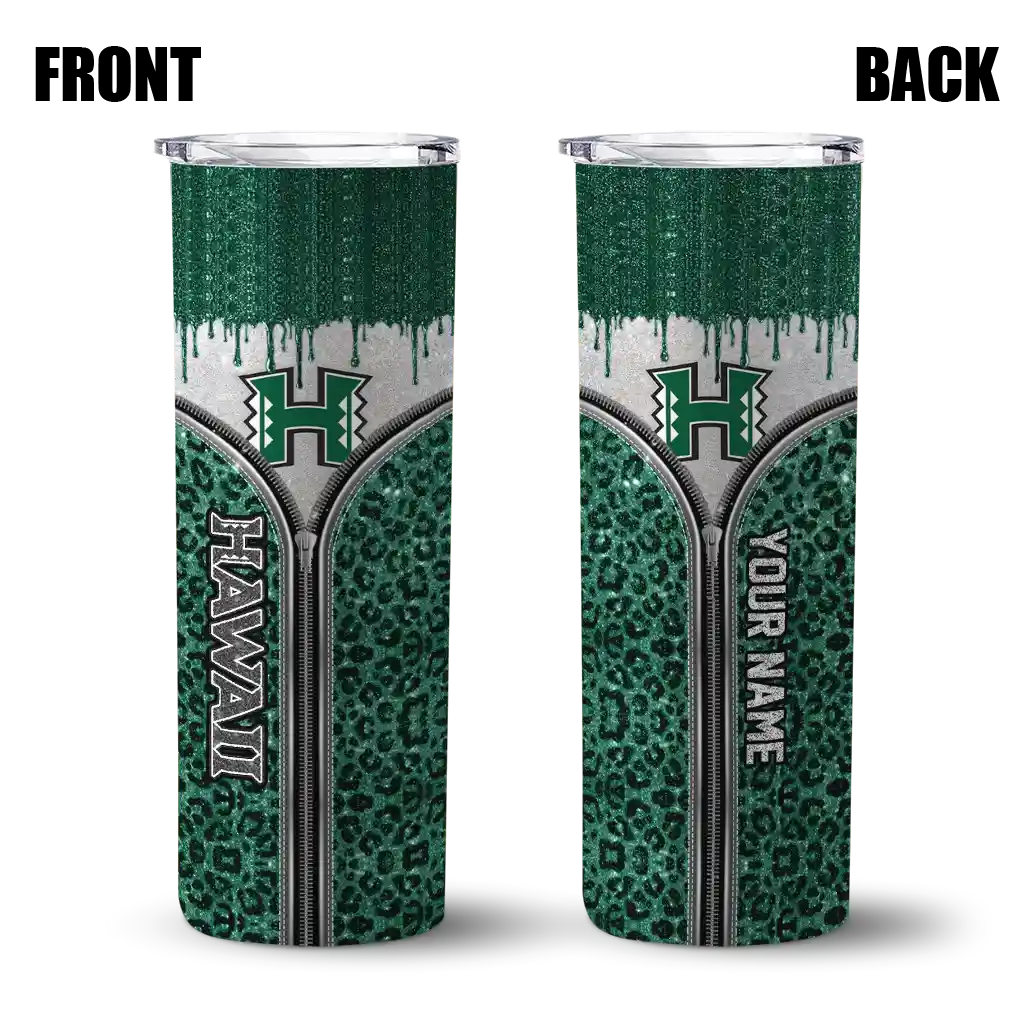personalized-hawaii-rainbow-warriors-sparkle-drip-green-skinny-tumbler-fashion-forward.webp