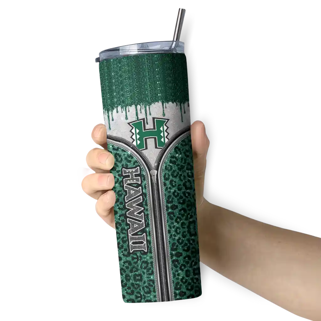 personalized-hawaii-rainbow-warriors-sparkle-drip-green-skinny-tumbler-premium-grade.webp