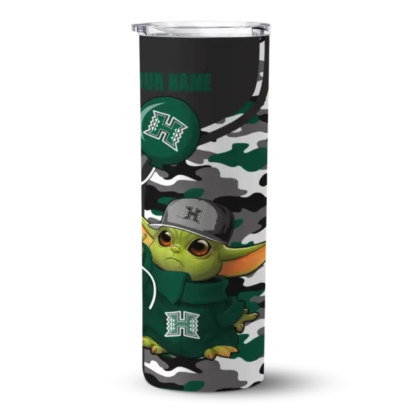 personalized hawaii rainbow warriors yoda camo green black skinny tumbler best selling