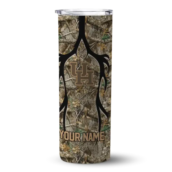 personalized houston cougars antler flow camo skinny tumbler best selling