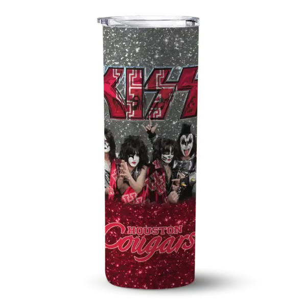 personalized houston cougars kiss band gray skinny tumbler best selling 1