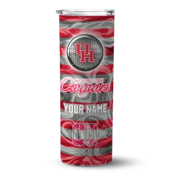 Personalized Houston Cougars Patterned Waves Red Skinny Tumbler