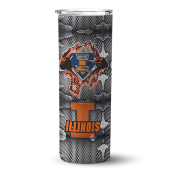 Personalized Illinois Fighting Illini Chevron V Blue Gray Skinny Tumbler