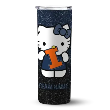 Personalized Illinois Fighting Illini Hello Kitty Blue Black Skinny Tumbler