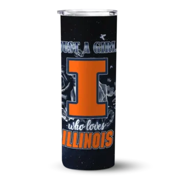 Personalized Illinois Fighting Illini Rose Romance Blue Black Skinny Tumbler