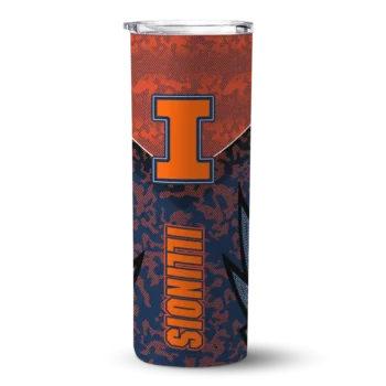 Personalized Illinois Fighting Illini Spiral Burst Print Blue Skinny Tumbler