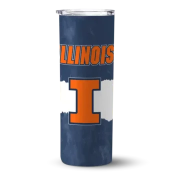 Personalized Illinois Fighting Illini Torn Band Blue White Skinny Tumbler