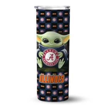 Personalized Illinois Fighting Illini Yoda Cozy Blue Black Skinny Tumbler