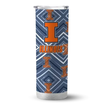 Personalized Illinois Fighting Illini Zipper Leopard Blue Skinny Tumbler