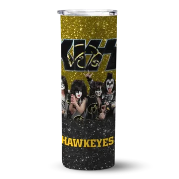 Personalized Iowa Hawkeyes Kiss Band Gold Skinny Tumbler