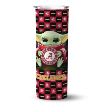 Personalized Iowa State Cyclones Yoda Cozy Red Black Skinny Tumbler