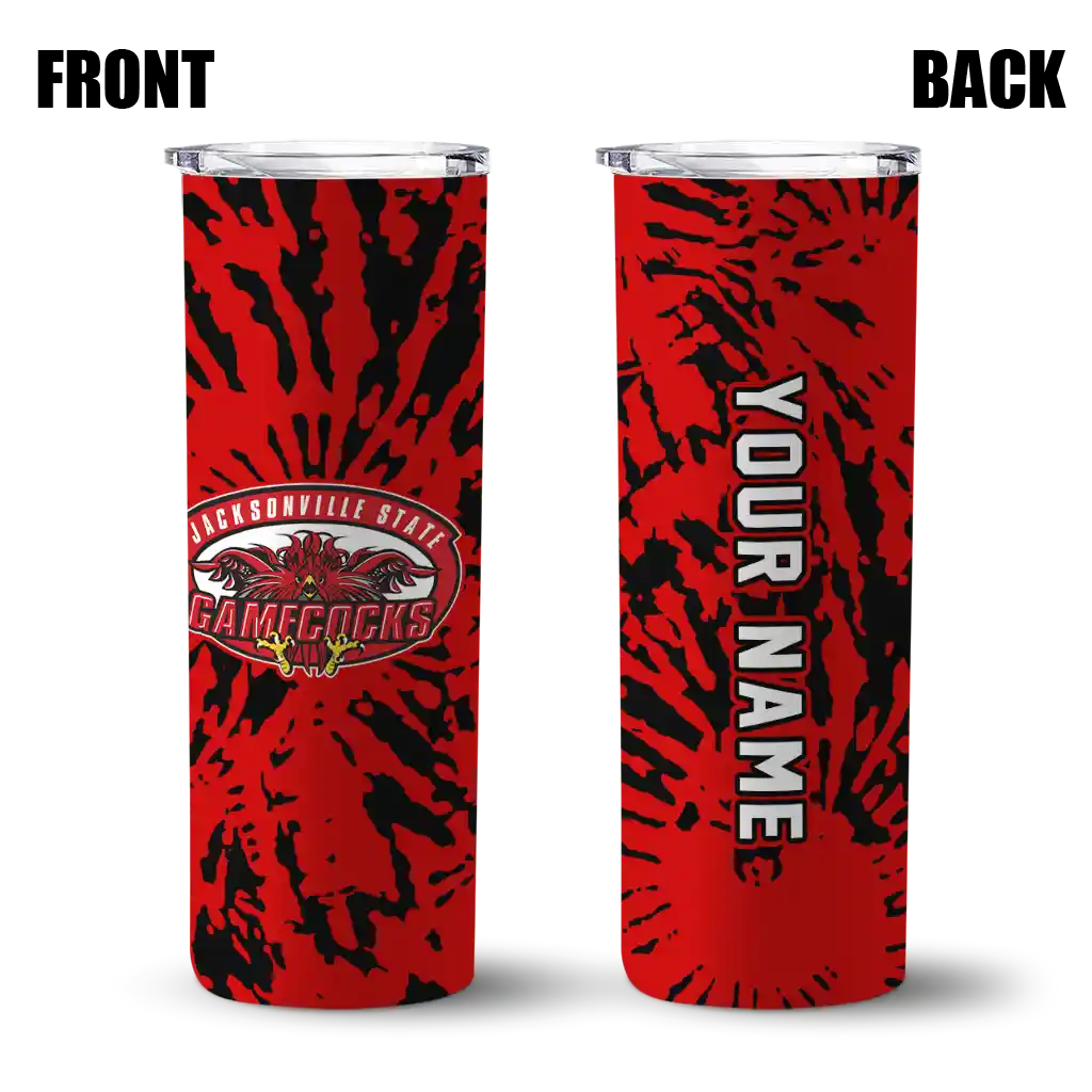personalized-jacksonville-state-gamecocks-metallic-grid-red-skinny-tumbler-fashion-forward.webp