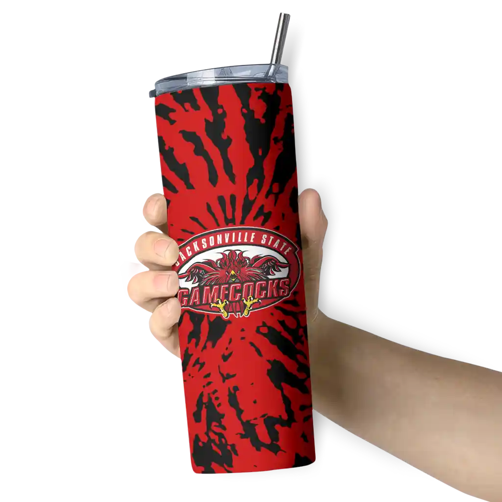 personalized-jacksonville-state-gamecocks-metallic-grid-red-skinny-tumbler-premium-grade.webp