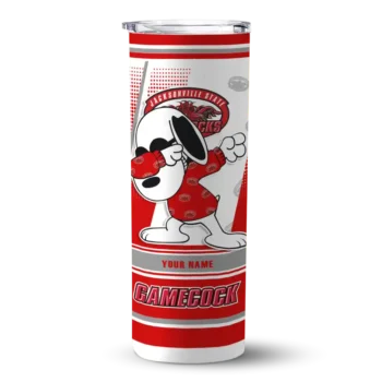 Personalized Jacksonville State Gamecocks Snoopy Dog Red White Skinny Tumbler