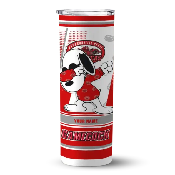 personalized jacksonville state gamecocks snoopy dog red white skinny tumbler best selling