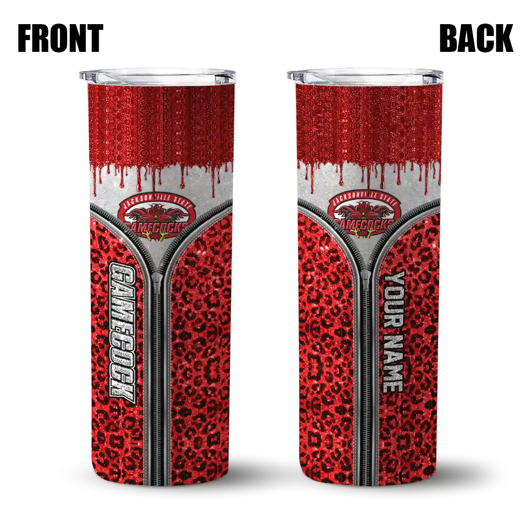 personalized-jacksonville-state-gamecocks-sparkle-drip-red-skinny-tumbler-fashion-forward.webp