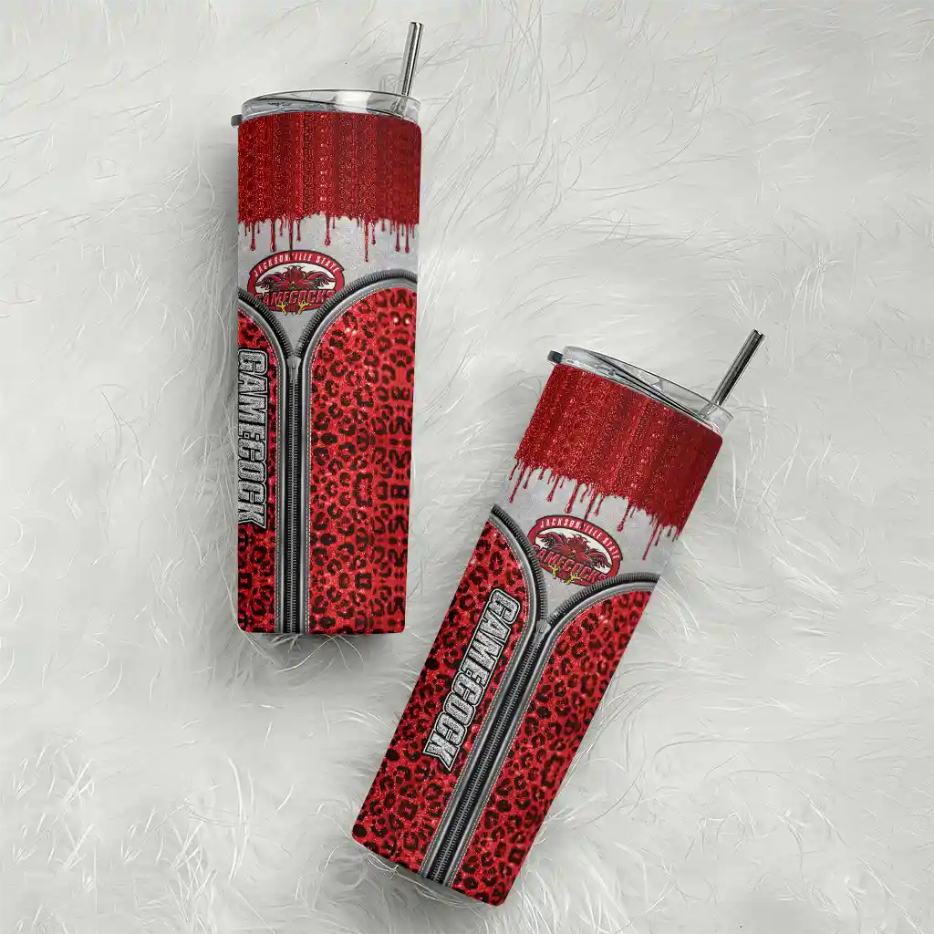 personalized-jacksonville-state-gamecocks-sparkle-drip-red-skinny-tumbler-top-rated.webp