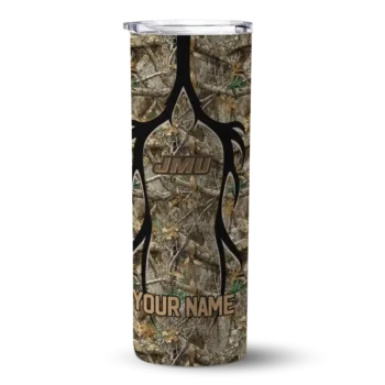Personalized James Madison Dukes Antler Flow Camo Skinny Tumbler