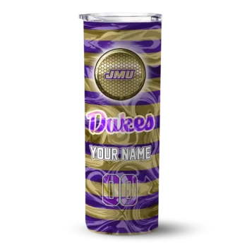 Personalized James Madison Dukes Patterned Waves Purple Skinny Tumbler