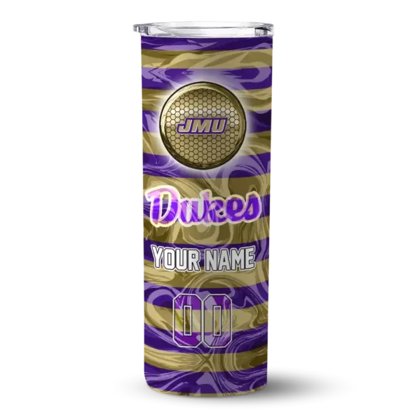 personalized james madison dukes patterned waves purple skinny tumbler best selling