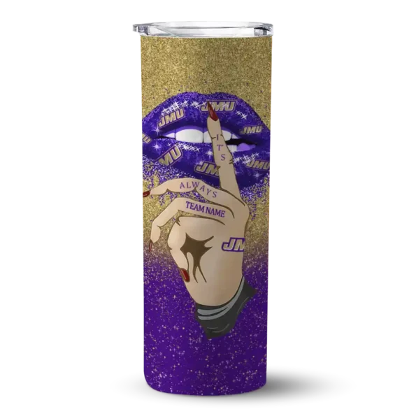 personalized james madison dukes sparkle lips purple skinny tumbler best selling