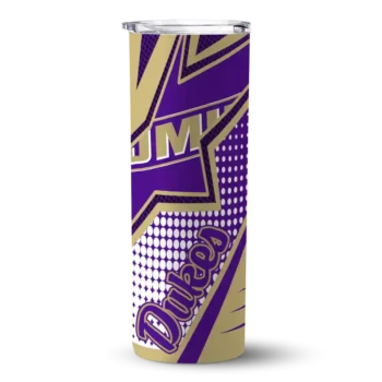 Personalized James Madison Dukes Web Stripes Purple White Skinny Tumbler