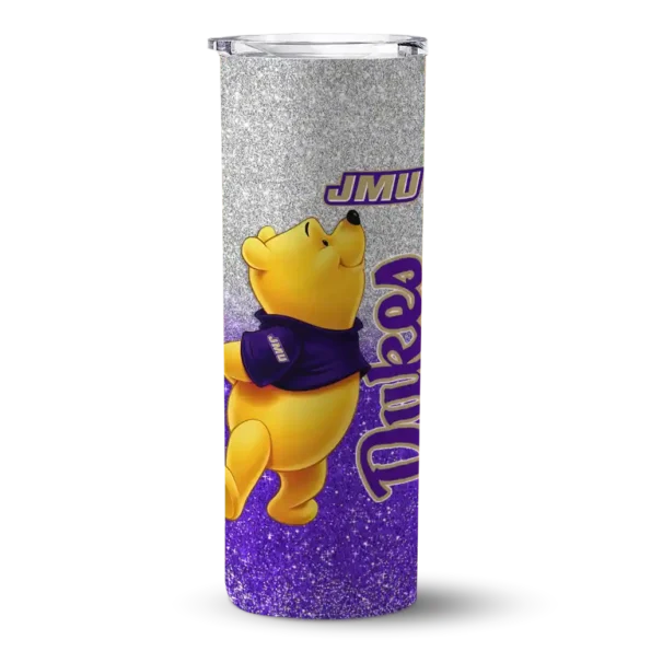 personalized james madison dukes winnie the pooh purple gray skinny tumbler best selling