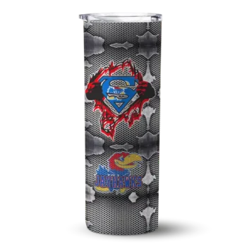 Personalized Kansas Jayhawks Chevron V Blue Gray Skinny Tumbler
