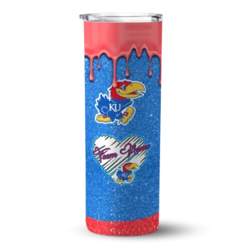 Personalized Kansas Jayhawks Pixel Fade Blue Skinny Tumbler