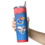 personalized-kansas-jayhawks-pixel-fade-blue-skinny-tumbler-best-selling-1.webp