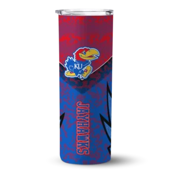 Personalized Kansas Jayhawks Spiral Burst Print Blue Skinny Tumbler