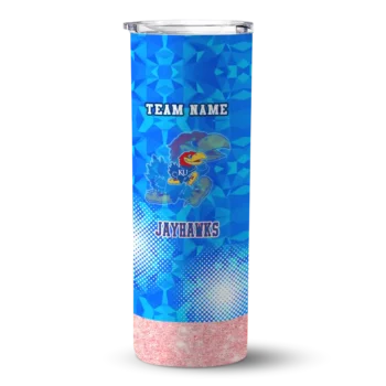 Personalized Kansas Jayhawks Starburst Tiles Blue Skinny Tumbler