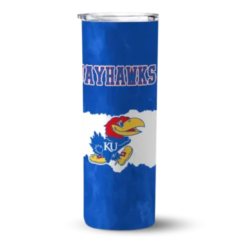 Personalized Kansas Jayhawks Torn Band Blue White Skinny Tumbler