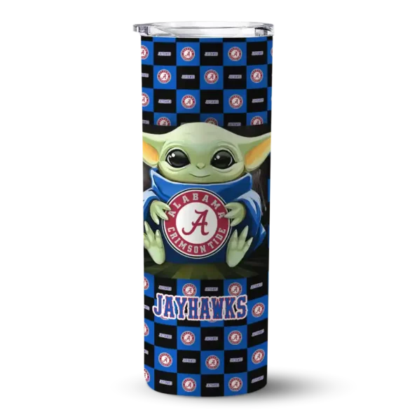 personalized kansas jayhawks yoda cozy blue black skinny tumbler best selling