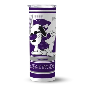 Personalized Kansas State Wildcats Snoopy Dog Purple White Skinny Tumbler