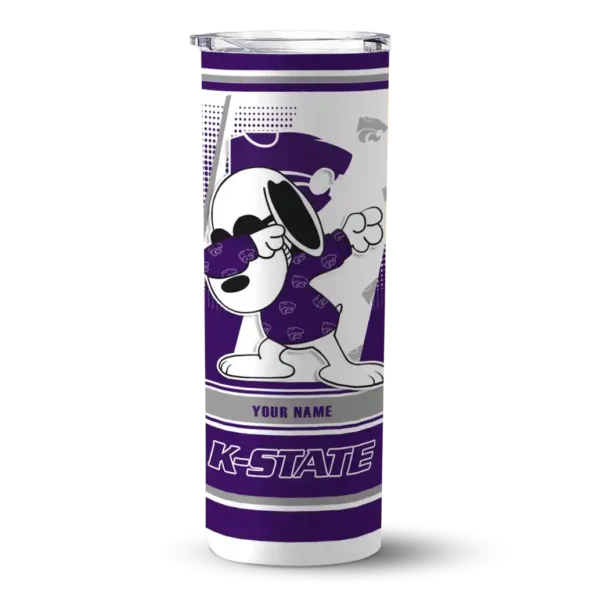 personalized kansas state wildcats snoopy dog purple white skinny tumbler best selling