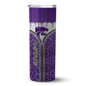 Personalized Kansas State Wildcats Sparkle Drip Purple Skinny Tumbler