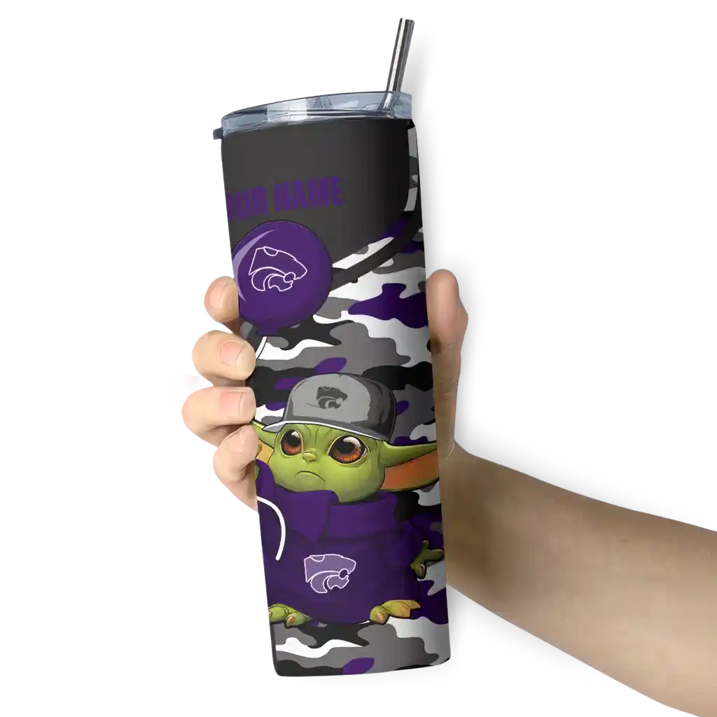 personalized-kansas-state-wildcats-yoda-camo-purple-black-skinny-tumbler-premium-grade.webp
