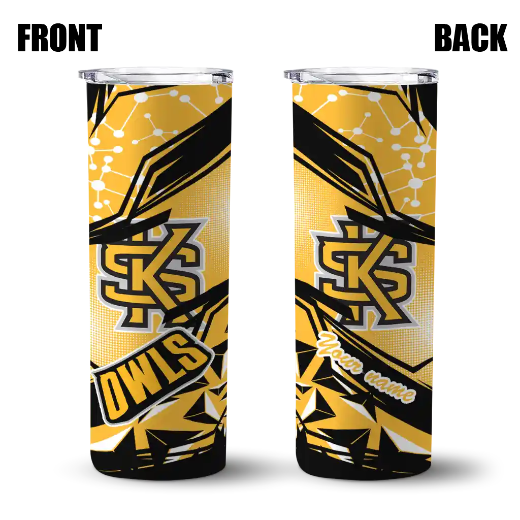 personalized-kennesaw-state-owls-helmet-clash-gold-skinny-tumbler-fashion-forward.webp