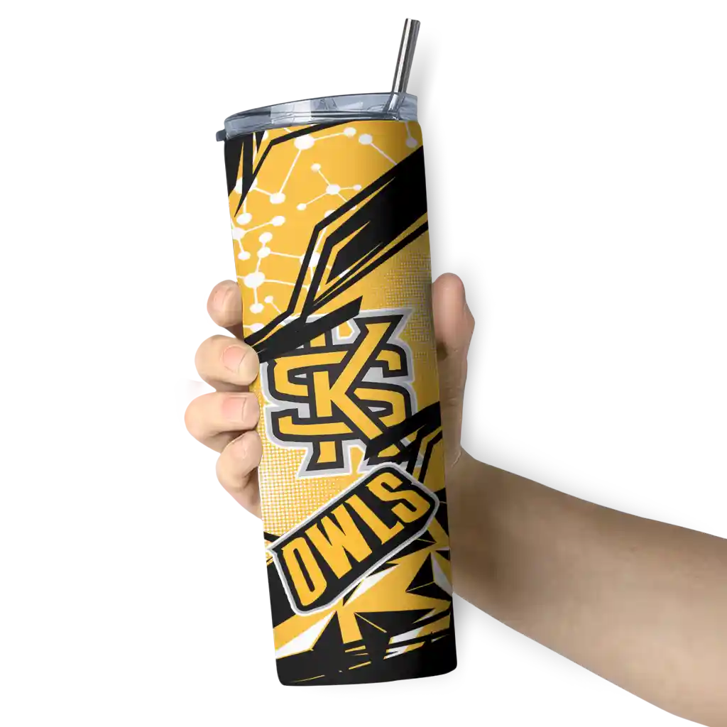 personalized-kennesaw-state-owls-helmet-clash-gold-skinny-tumbler-premium-grade.webp