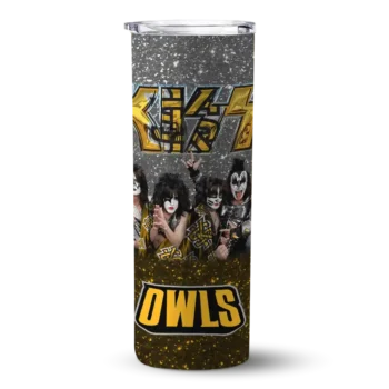 Personalized Kennesaw State Owls Kiss Band Black Skinny Tumbler