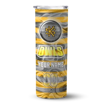 Personalized Kennesaw State Owls Patterned Waves Gold Skinny Tumbler