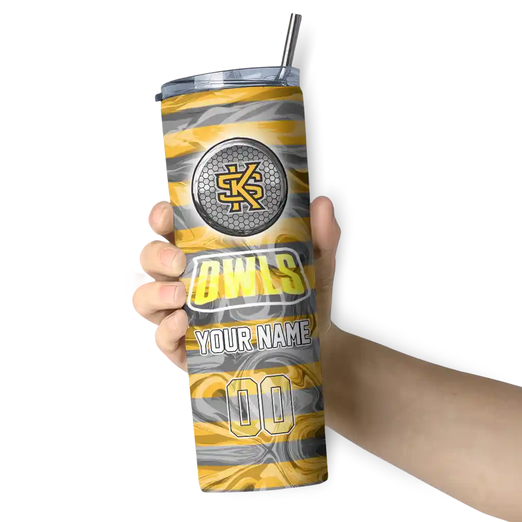 personalized-kennesaw-state-owls-patterned-waves-gold-skinny-tumbler-premium-grade.webp