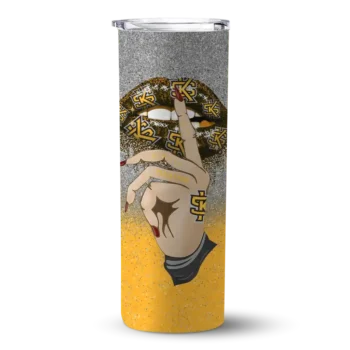 Personalized Kennesaw State Owls Sparkle Lips Gold Skinny Tumbler