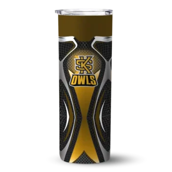Personalized Kennesaw State Owls Superman Emblem Gold Black Skinny Tumbler