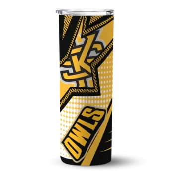 Personalized Kennesaw State Owls Web Stripes Gold White Skinny Tumbler