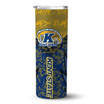 Personalized Kent State Golden Flashes Spiral Burst Print Navy Blue Skinny Tumbler